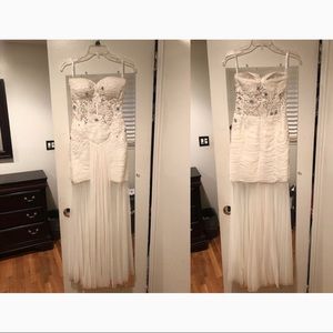 Strapless white sheer lace JOVANI prom dress